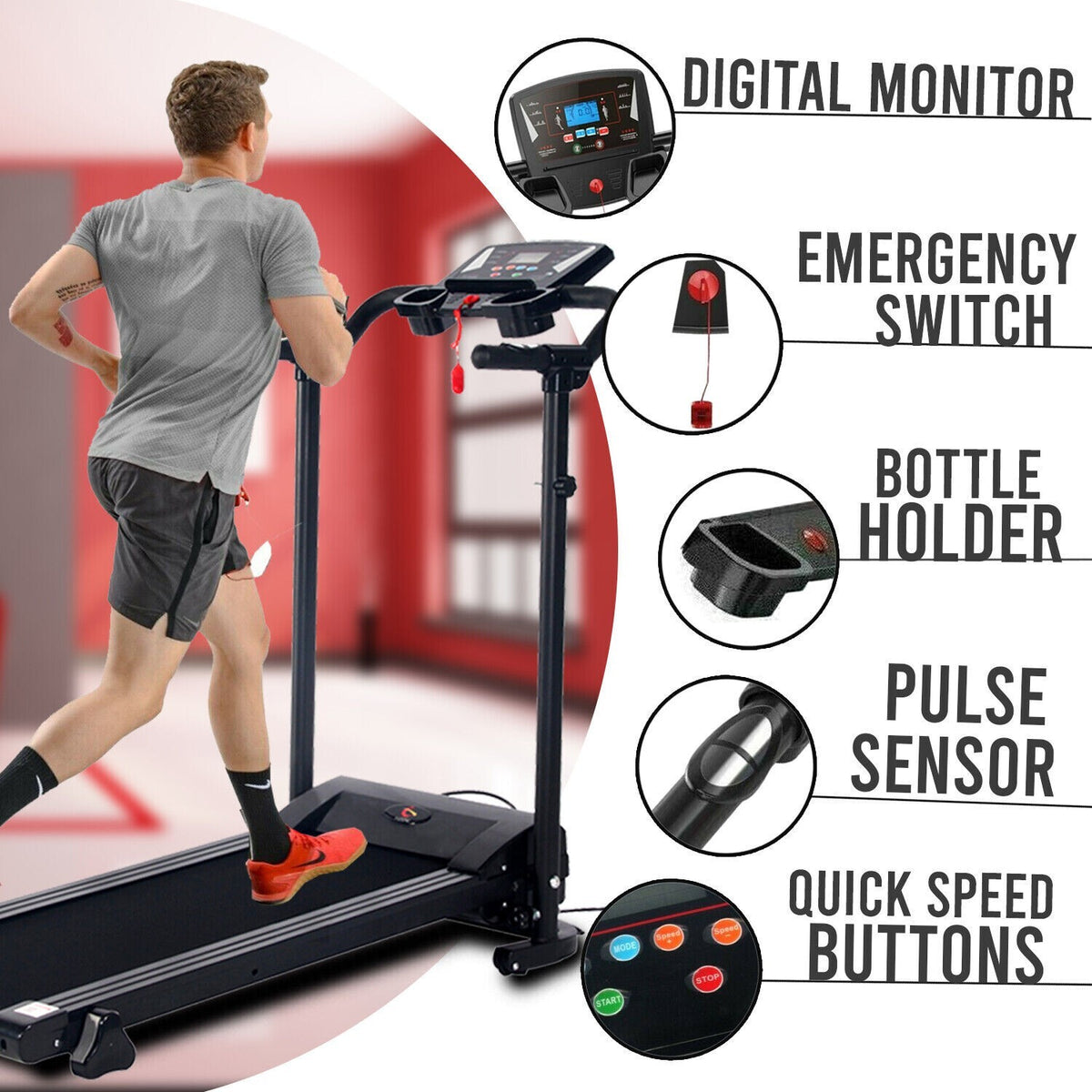 Treadmill Electric Running Walking Machine Manual 9% Incline Home Gym Folding UK