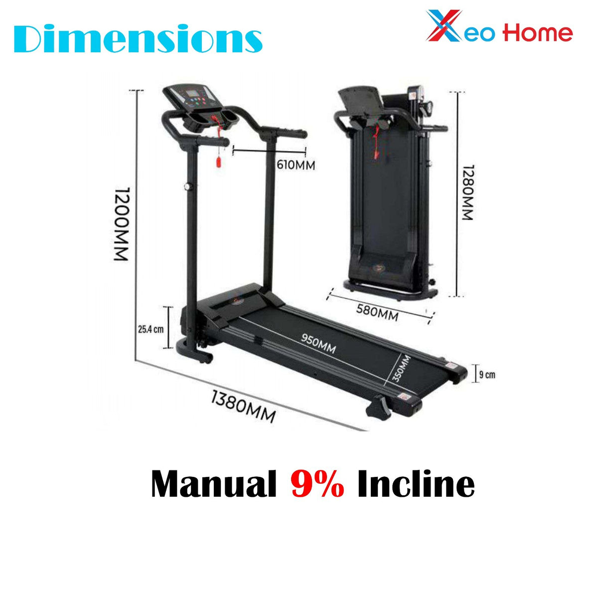 Treadmill Electric Running Walking Machine Manual 9% Incline Home Gym Folding UK