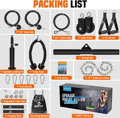 Weight Cable Pulley System Gym, Upgraded Cable Pulley Attachments for LAT Pull Down, Biceps Curl, Tricep, Arm Workouts - Home Gym Add on Equipment