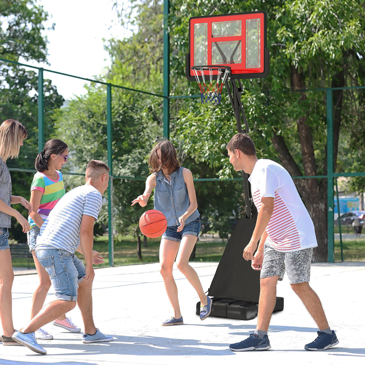 2.45-3.05M Basketball Hoop Outdoor with Rebound System and Wheels