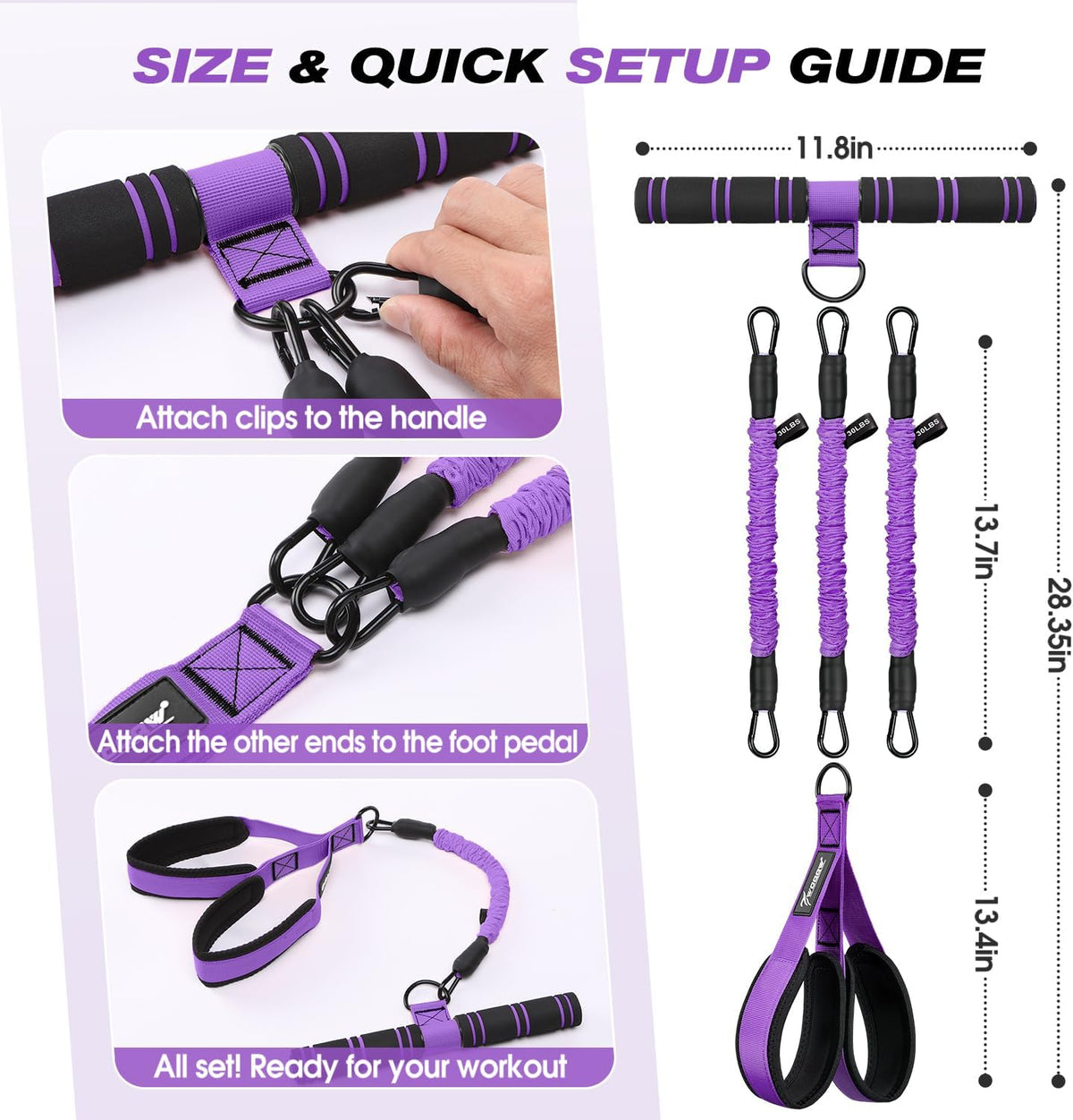 Multifunction Pedal Resistance Band with Handle, Upgraded 3 Tube Adjustable Foot Resistance Bands for Core, Arm, Legs, Body Puller Trainer - Pilates & Home Gym Equipment for Women Men Exercise