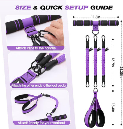 Multifunction Pedal Resistance Band with Handle, Upgraded 3 Tube Adjustable Foot Resistance Bands for Core, Arm, Legs, Body Puller Trainer - Pilates & Home Gym Equipment for Women Men Exercise