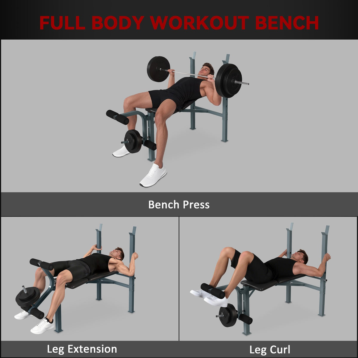 Adjustable Multi Use Weight Bench Barbell Stand Chest Leg Abs Training Home Gym