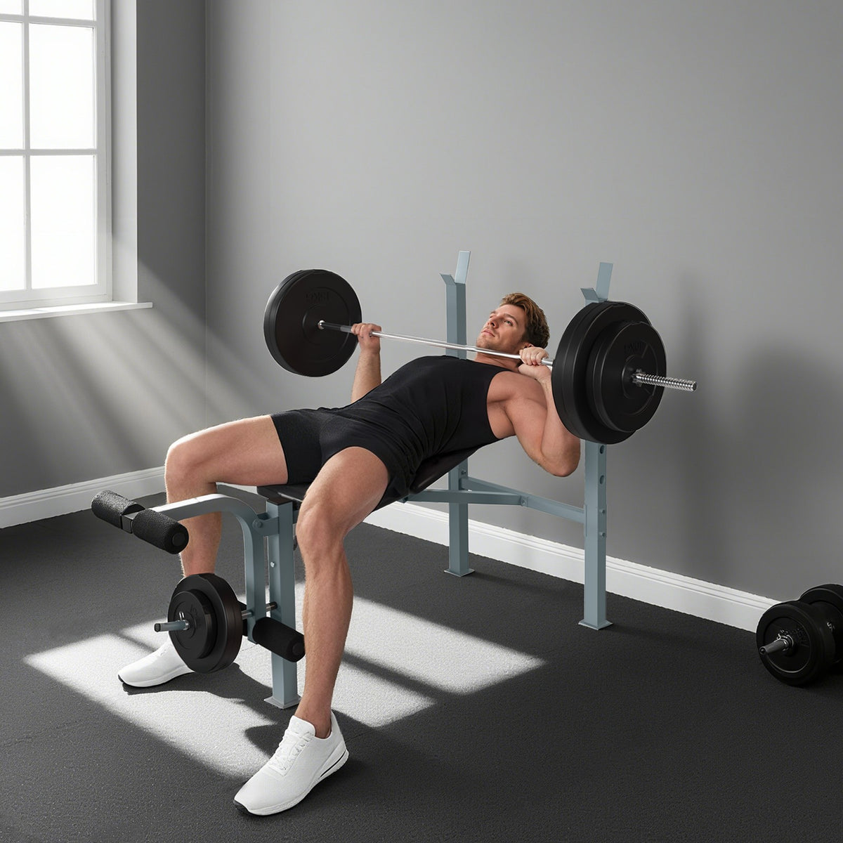 Adjustable Multi Use Weight Bench Barbell Stand Chest Leg Abs Training Home Gym