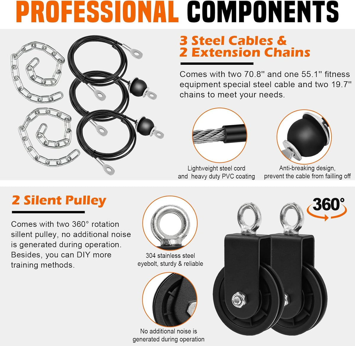 Weight Cable Pulley System Gym, Upgraded Cable Pulley Attachments for LAT Pull Down, Biceps Curl, Tricep, Arm Workouts - Home Gym Add on Equipment
