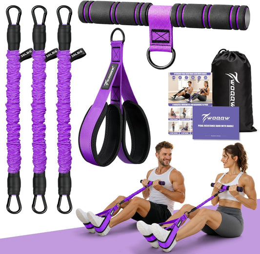 Multifunction Pedal Resistance Band with Handle, Upgraded 3 Tube Adjustable Foot Resistance Bands for Core, Arm, Legs, Body Puller Trainer - Pilates & Home Gym Equipment for Women Men Exercise