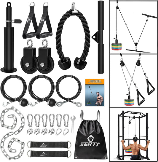 Weight Cable Pulley System Gym, Upgraded Cable Pulley Attachments for LAT Pull Down, Biceps Curl, Tricep, Arm Workouts - Home Gym Add on Equipment