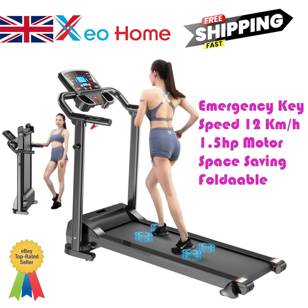 Treadmill Electric Running Walking Machine Manual 9% Incline Home Gym Folding UK