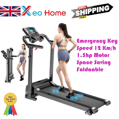 Treadmill Electric Running Walking Machine Manual 9% Incline Home Gym Folding UK
