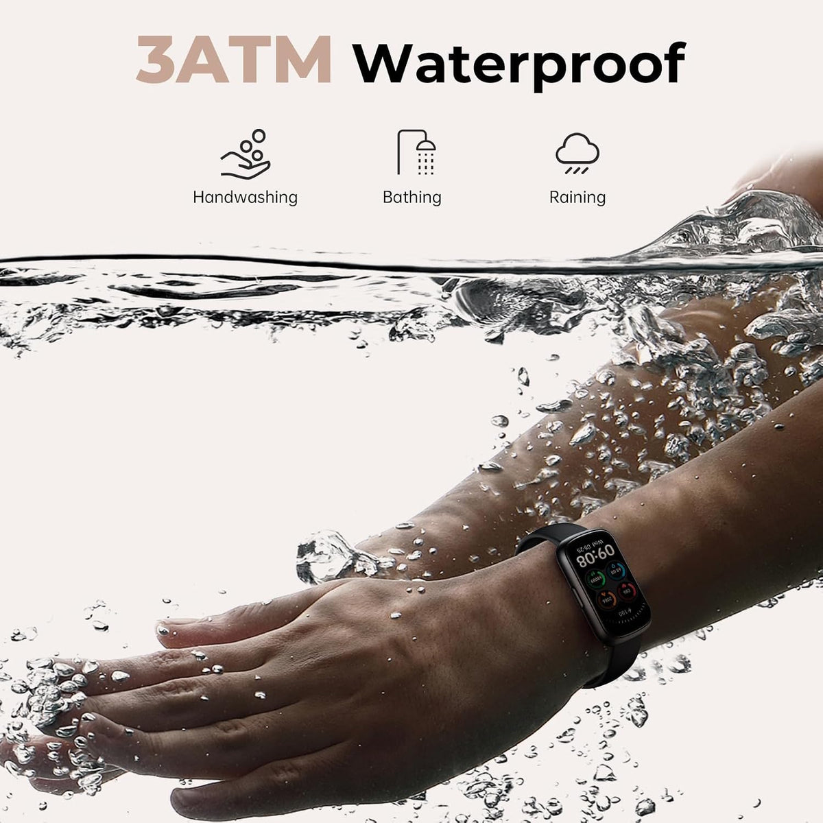 Fitness Tracker with 24/7 Heart Rate, Sleep Tracker, 3ATM Waterproof Fitness Watch/Activity Tracker/Pedometer, Smart Watch for Women Men with Calorie/Step Counter for Android & Ios, Black