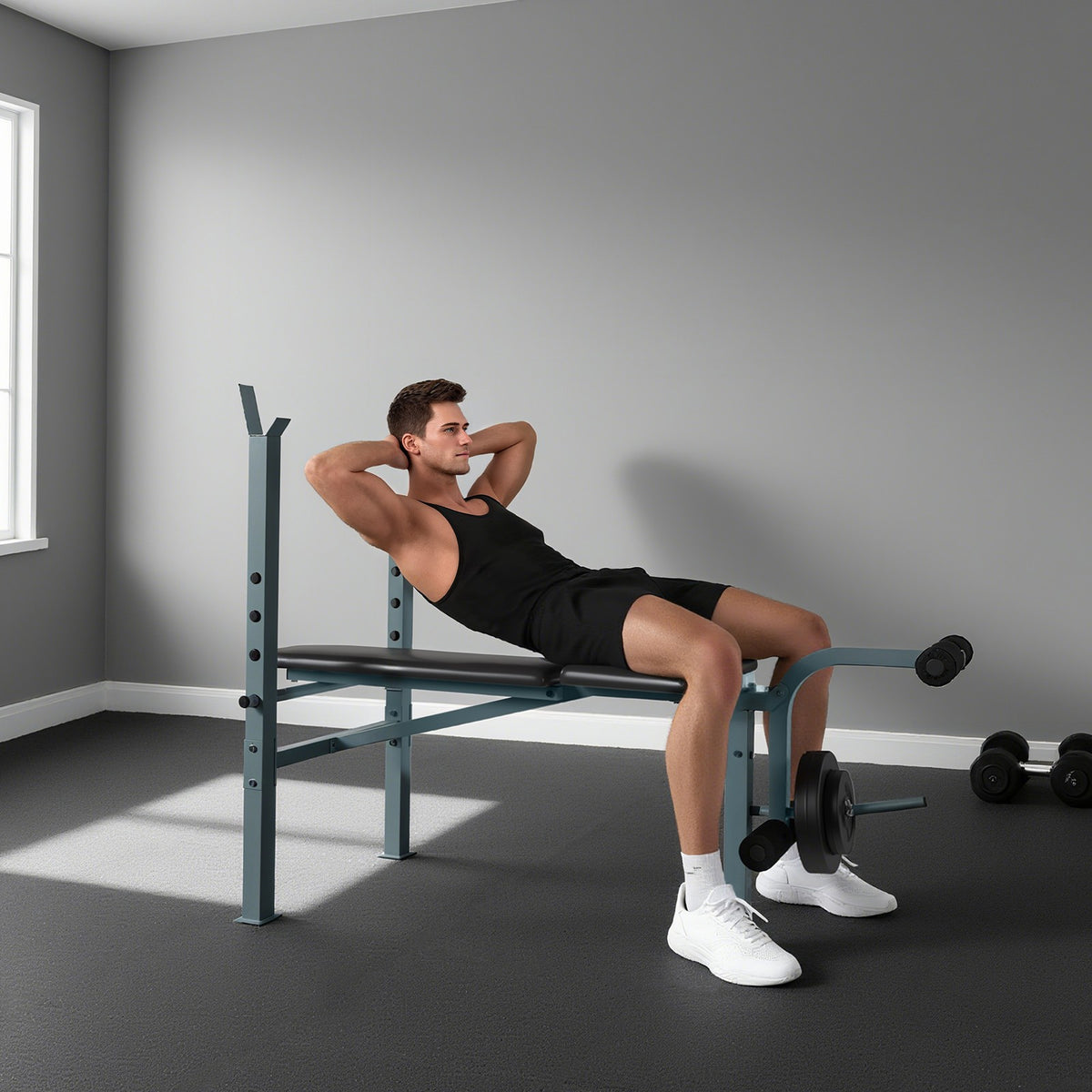 Adjustable Multi Use Weight Bench Barbell Stand Chest Leg Abs Training Home Gym